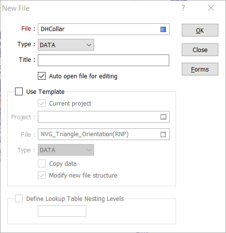 create new data file micromine.png